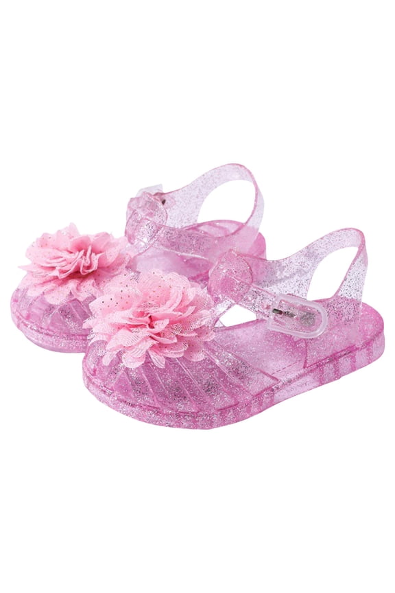 Girls Sandals Jelly Shoes for Girls Glitter Princess Flat Cosplay Sandals with Bow(Pink,10 Toddler)