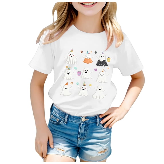 Staki Girls Shirt Halloween T-Shirts for Toddler Girls Short Sleeve Crew Neck Printing Tees Tops 2-14Y,7-8 Years