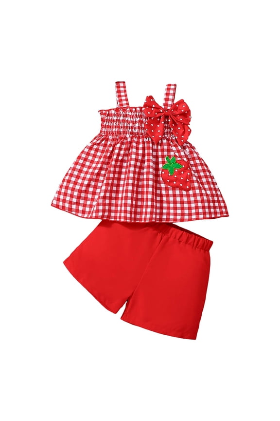 Girls' Sleeveless Outfits Toddler Baby Girl Clothes Summer Linen Outfit Sleeveless Tie Up Tank Tops+Ruffled Shorts Little Girls 2 Pieces 6-24M 2-3Y(Red,2-3 Years)