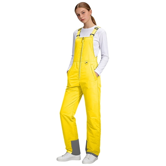 Staki Girls Snow Bib Kids Snow Bibs Girls Snow Pants Ski Bib Overall Waterproof Windproof Warm for Toddler 7Y,8Y,9Y,10-12Y,12-14Y(Yellow,7-8 Years)