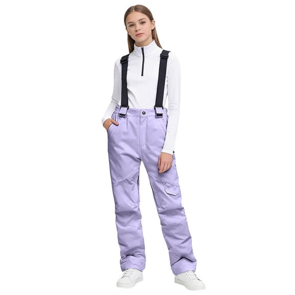 Staki Girls Snow Bibs Kids Snow Bibs - Waterproof Insulated Bibs Winter Overalls Kids Snow Pants for Girls 4T,5T,6Y,7Y,8Y,9Y,10-12Y(Purple,11-12 Years)