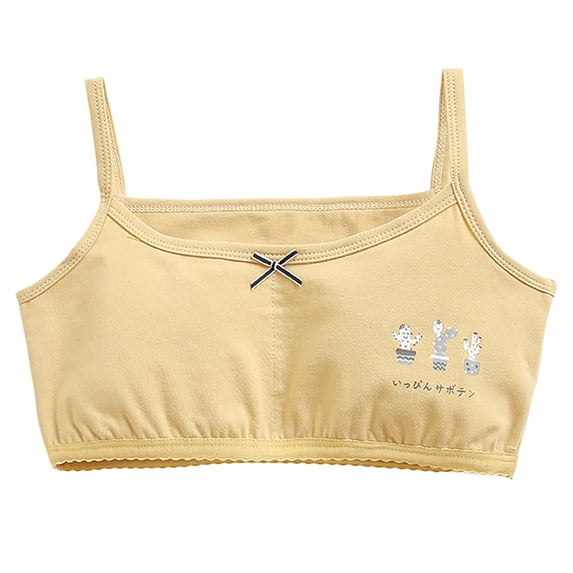 Staki Girls Soft Training Bras Pull-On Cami First Bra with Double-Layer Lined Gentle Coverage for Beginners Light Yellow,11-12 Years