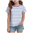 thumbnail image 1 of Staki Girls Striped Short Sleeve T Shirts Kids Summer Oversized Tops Casual Crewneck Tees 2T 3T 4T(Light Blue,6-7 Years), 1 of 4