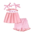 thumbnail image 1 of Staki Girls Summer Clothes Newborn Baby Girl Clothes Sleeveless Bowknot Tank Top Shorts Set Summer Outfits Cute Baby Clothes 6-24M 3Y(Pink,12-18 Months), 1 of 9