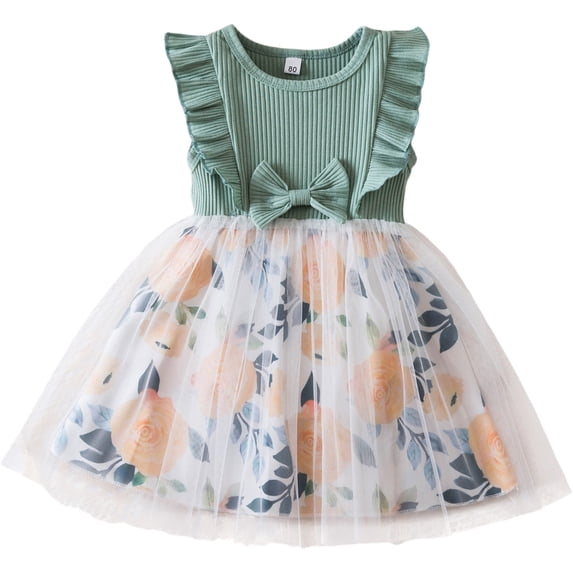 Staki Girls Summer Dresses Toddler Baby Girl Smocked Dress Cute Silly Princess Embroidery Dresses Short Sleeve Fall Outfits 6-12M 1-5Y(Green,4-5 Years)