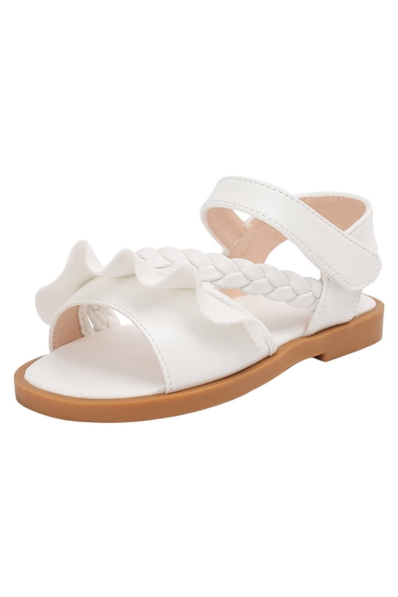 Girls Summer Sandals Girls Sandals Toddler Little Big Kids Kid Cute Open Toe Flats Dress Sandals Summer Shoes(White,12 Little Kid)