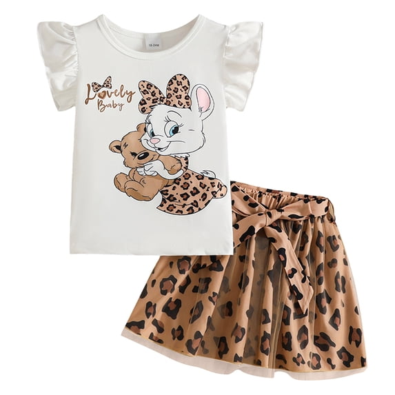 Staki Girls Summer Skirt Set Girls Skirt Sets Ruffle Short Sleeve Shirt Tiered Shirred Skirts Clothing Sets 2 Piece Summer Outfits for Kids 9M 12M 18M Coffee,3-4 Years