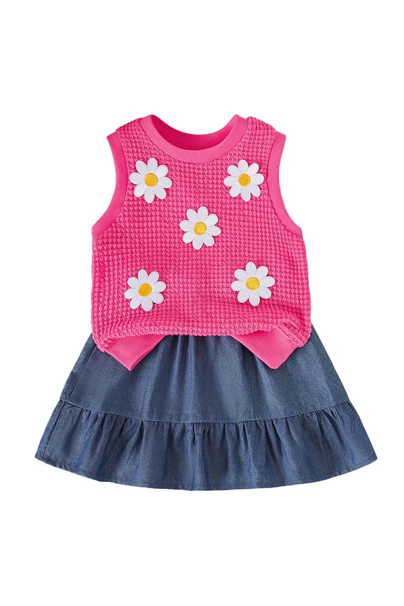 Girls Summer Skirt Set Toddler Girls Skirt Set with Cute Tank Top Baby Summer Skirt Outfit Skirt for Little Girls 2T 3T 4T Hot Pink,5-6 Years