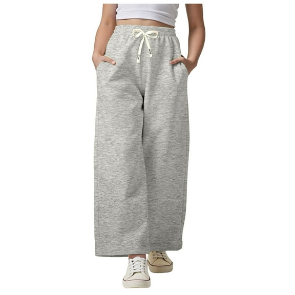 Staki Girls Sweat Pants Girls Wide Straight Leg Loose Sweatpants Elastic Waist Drawstring Jogger Pants(Gray,11-12 Years)