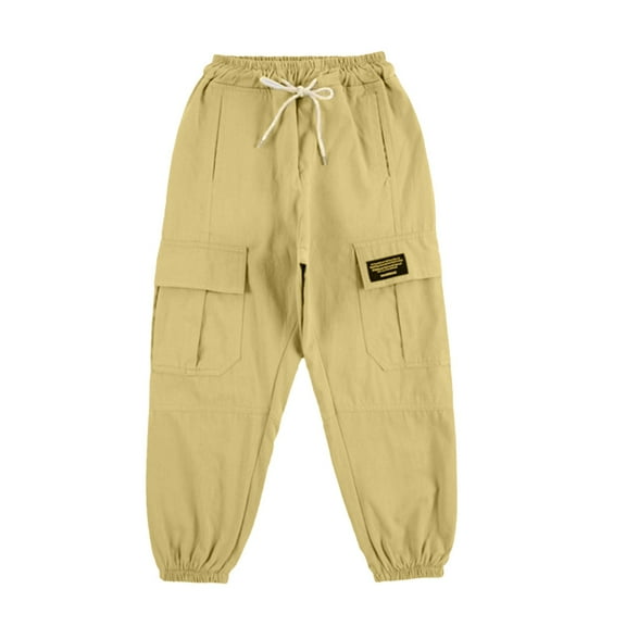 Staki Girls Sweatpants Girls Pants Loose Lightweight Drawstring Waist Hip Hop Cargo Pants(Beige,3-4 Years)