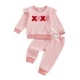 thumbnail image 1 of Staki Girls Sweatsuits Little Girls Outfits 2 Piece Kids Ruffle Sleeve Sweatshirt + Leggings Fall Clothing Sets 6-24M 2-4T(Pink,2-3 Years), 1 of 6