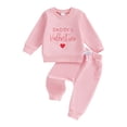 thumbnail image 1 of Staki Girls Sweatsuits Toddler Bell Bottom Outfit Baby Girl Valentines Day Clothes Waffle Knit Sweatshirt Flare Pants Set 0-24M 2-3T(Pink,6-12 Months), 1 of 6