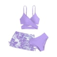 thumbnail image 1 of Staki Girls Swim Suits Kids Child Girls 3 Piece Swimsuits Bathing Suit Print Bikini Tops Underpants Skirt Summer Bikinis for Kid 8-13Y(Purple,11-12 Years), 1 of 7