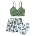 thumbnail image 1 of Staki Girls Swimsuits Teen Girls 3 Piece Swimsuit Print Bikini Set with Shorts Cute Bathing Suits Summer Beach Tankini Sports Swimwear 5-10Y 11-14Y(Army Green,8-9 Years), 1 of 8