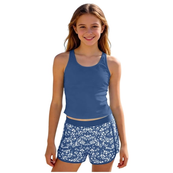 Staki Girls Tankini Swimsuits with Shorts 2 Piece Criss Cross Bathing Suits Top with Two Pockets Bottom Swimwear for 7-16 Years,15-16 Years