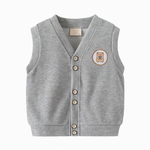 Staki Girls Uniform Cotton V-Neck Sweater Vest Knit Sweater Cardigan with Button(Gray,1-2 Years)
