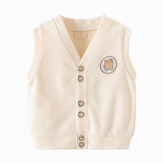 Staki Girls Uniform Cotton V-Neck Sweater Vest Knit Sweater Cardigan with Button(White,3-4 Years)