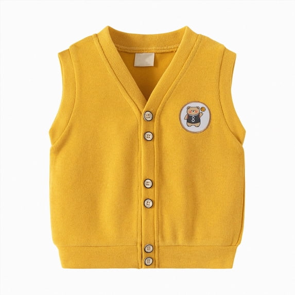 Staki Girls Uniform Cotton V-Neck Sweater Vest Knit Sweater Cardigan with Button(Yellow,4-5 Years)