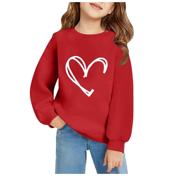 Staki Girls Valentine Shirt Kids Valentine Shirt Girls Valentines Shirts Cute Heart Graphic Long Sleeve Tee Tops 1-6Y(Sky Blue,1-2 Years)