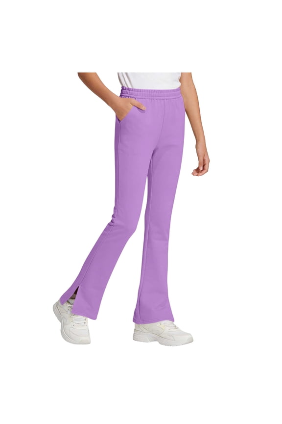 Girls Wide Leg Jeans Girl Yoga Flare Wide Leg Stretchy Pants for Causal with Pockets 4-10Y 11-16Y(Purple,15-16 Years)