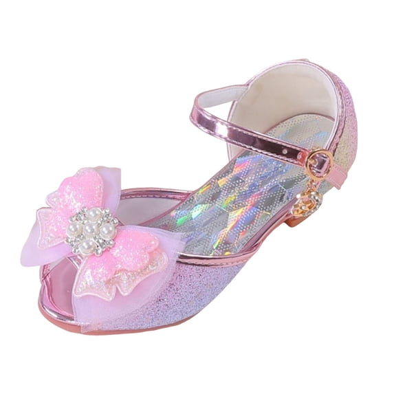 Staki Gold Toddler Shoes Girls Dress Shoes Mary Jane Wedding Party Heel Glitter Bow Princess Flower Shoes for Kid Toddler Pink,1.5 Big Kid
