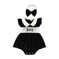 thumbnail image 1 of Staki Halloween Baby Girl Outfit Infant Halloween Bubble Romper Smocked Onesie Fall Newborn Clothes(Black,12-18 Months), 1 of 6