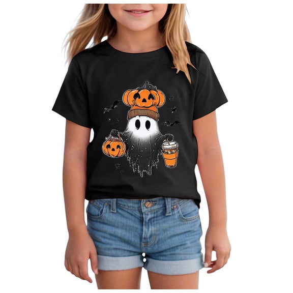 Staki Halloween Ghost Shirt Toddler Girls Cute Halloween Costumes Girls T-Shirt for Fall(Black,3-4 Years)