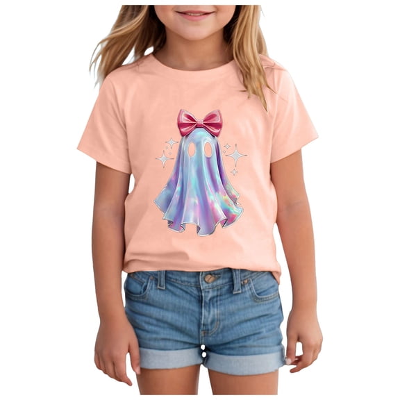 Staki Halloween Girls Clothes Toddler Girl Halloween T-Shirt Short Sleeve Kids Fun Tops(Light Pink,9-10 Years)