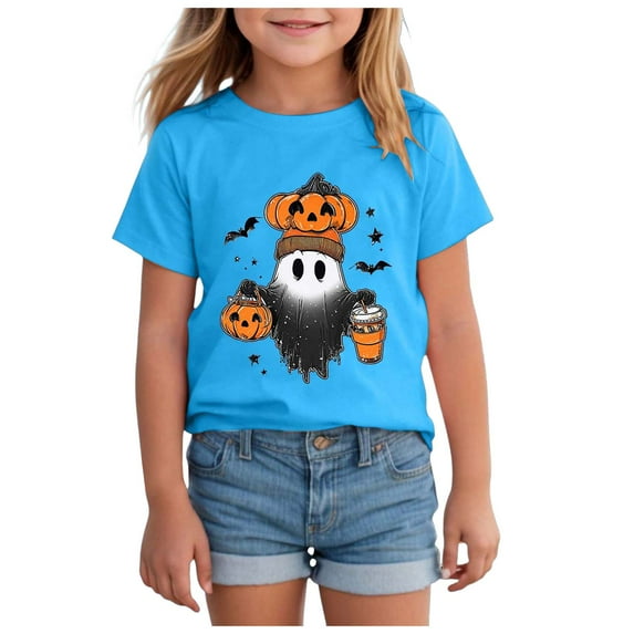 Staki Halloween Outfit Girl Toddler Baby Girl Halloween Shirt Season Short Sleeve Tee Top Kid Fall Clothes(Blue,9-10 Years)