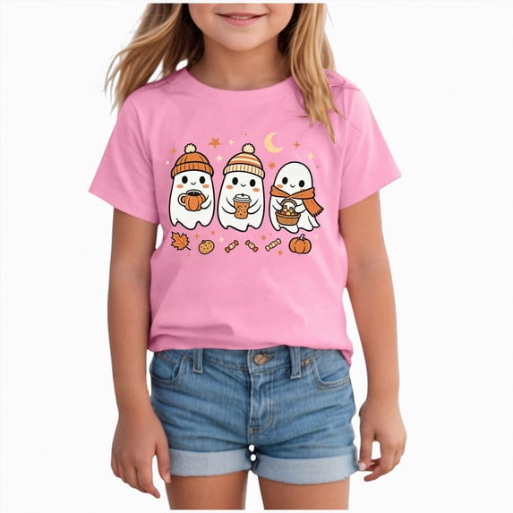 Staki Halloween Shirt Girls All Holidays,Birthdays Short Sleeve Graphic T-Shirts,1 Pack 1T 2T(Pink, 1-2 Years)