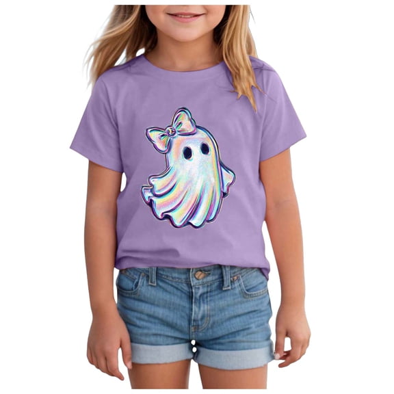 Staki Halloween Shirt Kids Toddler Girl Halloween T-Shirt Short Sleeve Kids Fun Tops(Purple,1-2 Years)