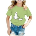 thumbnail image 1 of Staki Halloween Shirts Kids Halloween Shirt Girls Graphic Tees Toddler Halloween Short Sleeve Top(Light Green,4-6 Years), 1 of 4