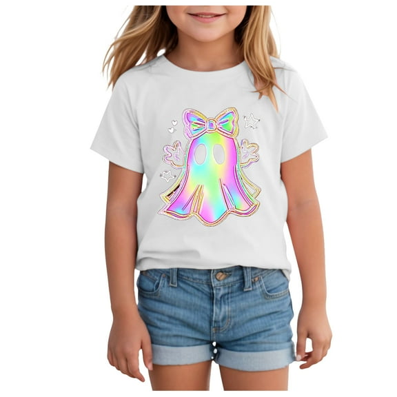 Staki Halloween Shirts for Girls Girls Cute Halloween Girls T-Shirt for Fall(White,6-7 Years)