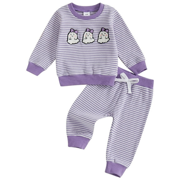 Staki Halloween Sweater Girls Outfits 2 Piece Toddler Long Sleeve Sweatshirt Leggings Pants Fall Winter Clothing Set(Purple,6-12 Months)