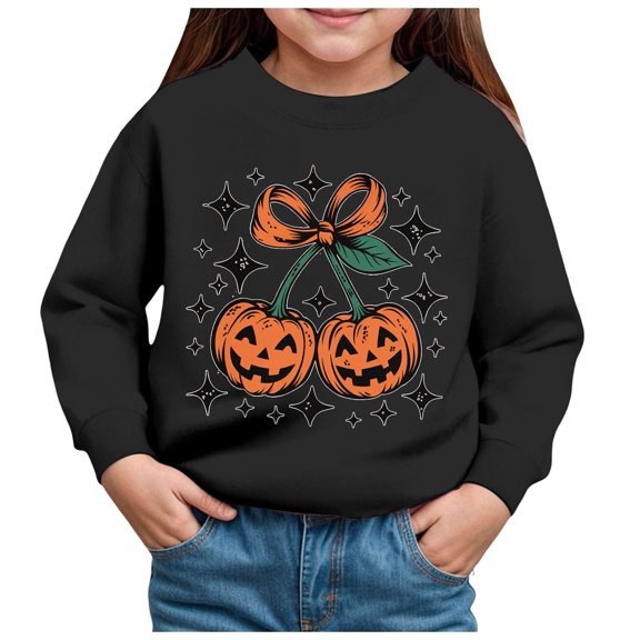 Staki Halloween Sweater Kids Kids Halloween Crewneck Sweatshirts Girl Graphic Pullover Tops Cute Season Long Sleeve Shirt(Black,3-4 Years)