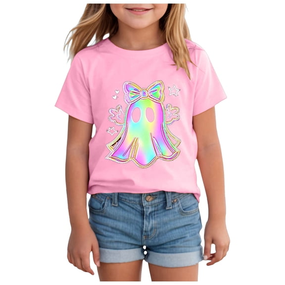 Staki Halloween Tshirt Graphic Tees for Girls Kids Summer Tops Crewneck Short Sleeve T Shirt(Pink,2-3 Months)