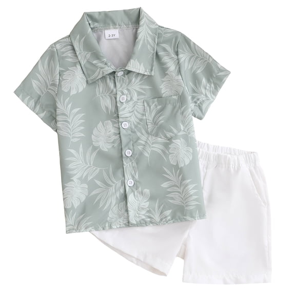 Staki Hawaiian Shirt for Kids Boys Clothes Beach Kids Hawaii Shirt Button-Down Boy Outfits + Shorts 2T 3T 4T,Light Blue 5-6 Years
