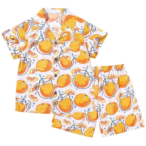 Staki Hawaiian Shirts for Boys Toddler Boy Clothes Little Kids Summer Outfits Short Sleeve Button Down Shirt Top Shorts Set 2PCS Boy's Clothing 2T 3T 4T,Orange 3-5 Years