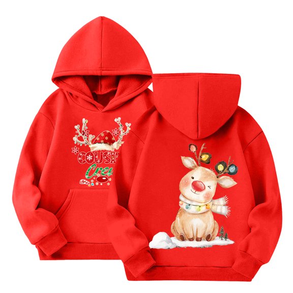 Staki Hoodie Graphics Christmas Girls Christmas Pullover Hoodie Long Sleeve Sweatshirt Tops with Pocket Winter Clothes(Red,3-4 Years)