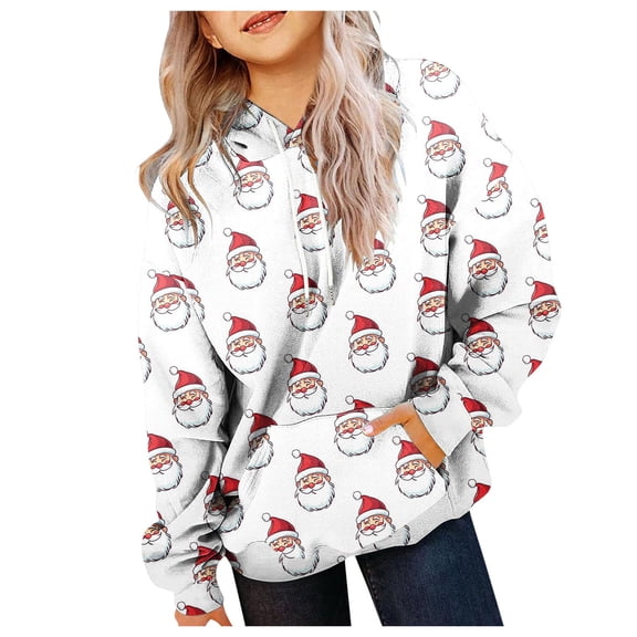 Staki Hoodies Girls Christmas Girls Hoodies Kids Long Pullover Hooded hoodie Long hoodies for Girls Hoodie Dress with Pockets for Kids(White,7-8 Years)