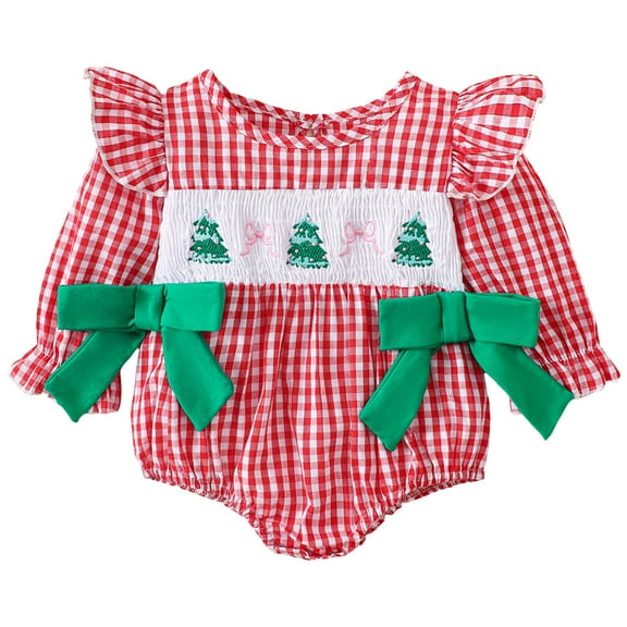 Staki Infant Baby Girl Christmas Outfit Long Sleeve Crewneck Romper Sweatshirt Bodysuit Pullover Xmas Winter Clothes Baby Girl Christmas Outfit(Red,3M)