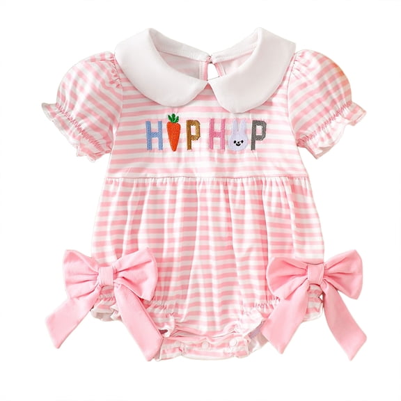 Staki Infant Baby Girl Easter Rabbit Jumpsuit Sleeveless Straps Romper Bib Pants One Piece Overalls Plaid Outfit Baby Easter Outfit Girl 0-18M(Pink,3-6 Months)