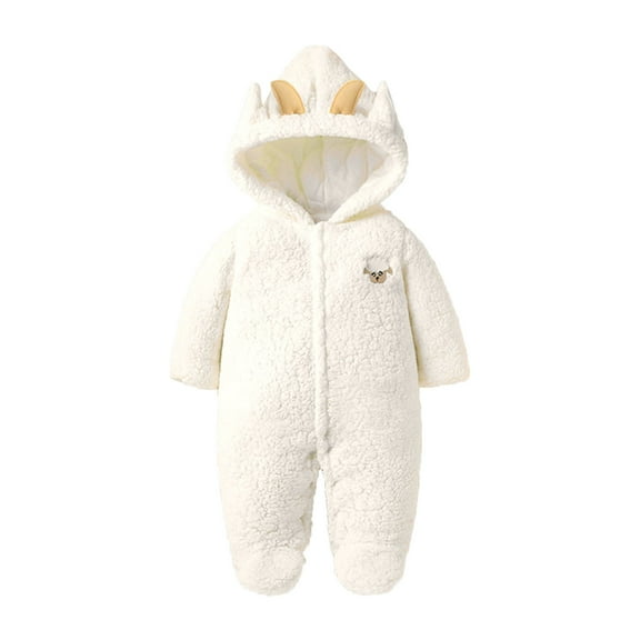 Staki Infant Clothes Girl Girls Winter Long Sleeve Jumpsuit Cartoon Bear Ears Outwear Cute Warm Clothes(White,9-12 Months)