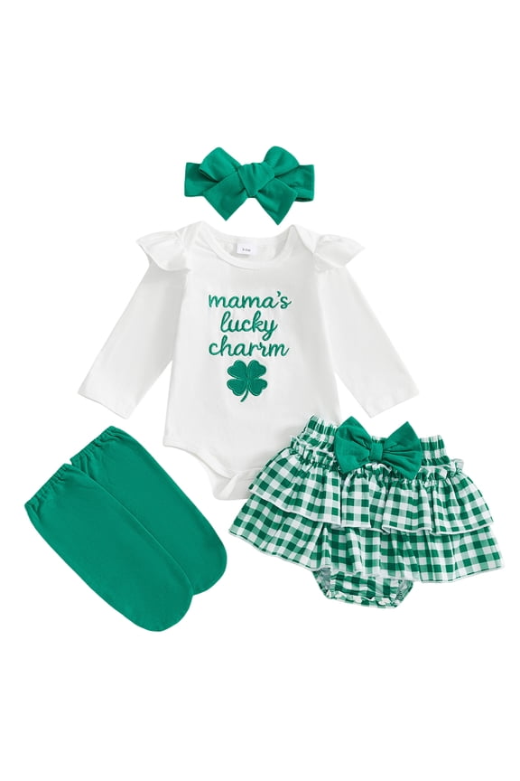 Infant Girl St.Patrick's Day Outfit Newborn Baby Girl Outfit Clothes Romper+Tutu Skirt+Headband Set St.Patrick's Day Outfit 0-18M(Green,12-18 Months)