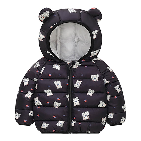 Staki Infant Jacket Kids Girl Winter Hooded Puffer Jackets Coats Light Weight Padded Outerwear(Black,18-24 Months)