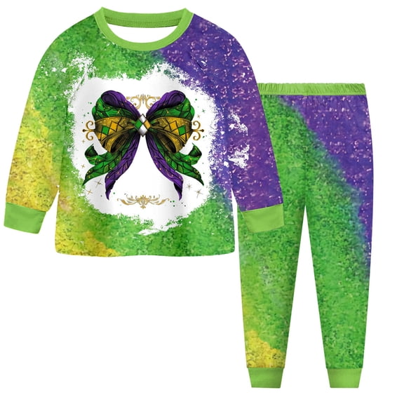 Staki Infant Mardi Gras Outfit Girl Baby Girl Carnival Outfit Striped Long Pants Set Newborn Spring Clothes 2-9Y(Light Green,4-5 Years)