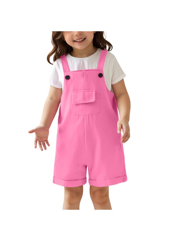 Infant Overalls Little Girls Boys Shortalls Toddler Kids Summer Bib Overall Shorts with Pocket 3T 4T 5T Pink,3-4 Years