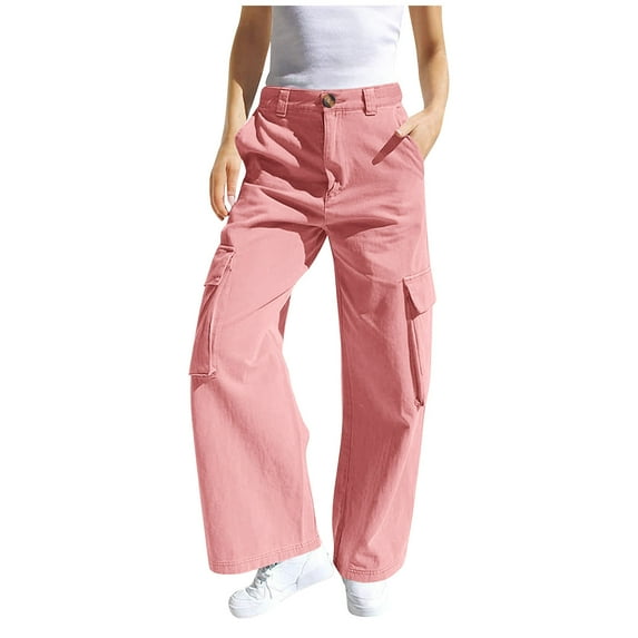 Staki Jeans For Teens Girls Cargo Pants Elastic Waist Baggy Joggers Sweatpants Loose Casual Trousers with Pockets for Girl(Pink,10-11 Years)