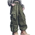 thumbnail image 1 of Staki Jeans For Teens Girls Cargo Pants Elastic Waist Casual Jogger Pants for Girls Streetwear Loose Parachute with Pockets(Army Green,4-5 Years), 1 of 4