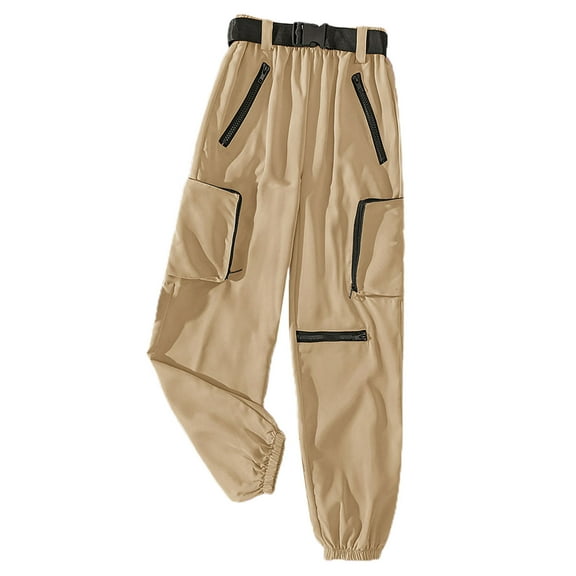 Staki Jeans For Teens Lightweight Silky Jogger Pants for Girls Kids & Toddler Warm Weather Cargo Loose High Waisted Pants(Khaki,5-6 Years)